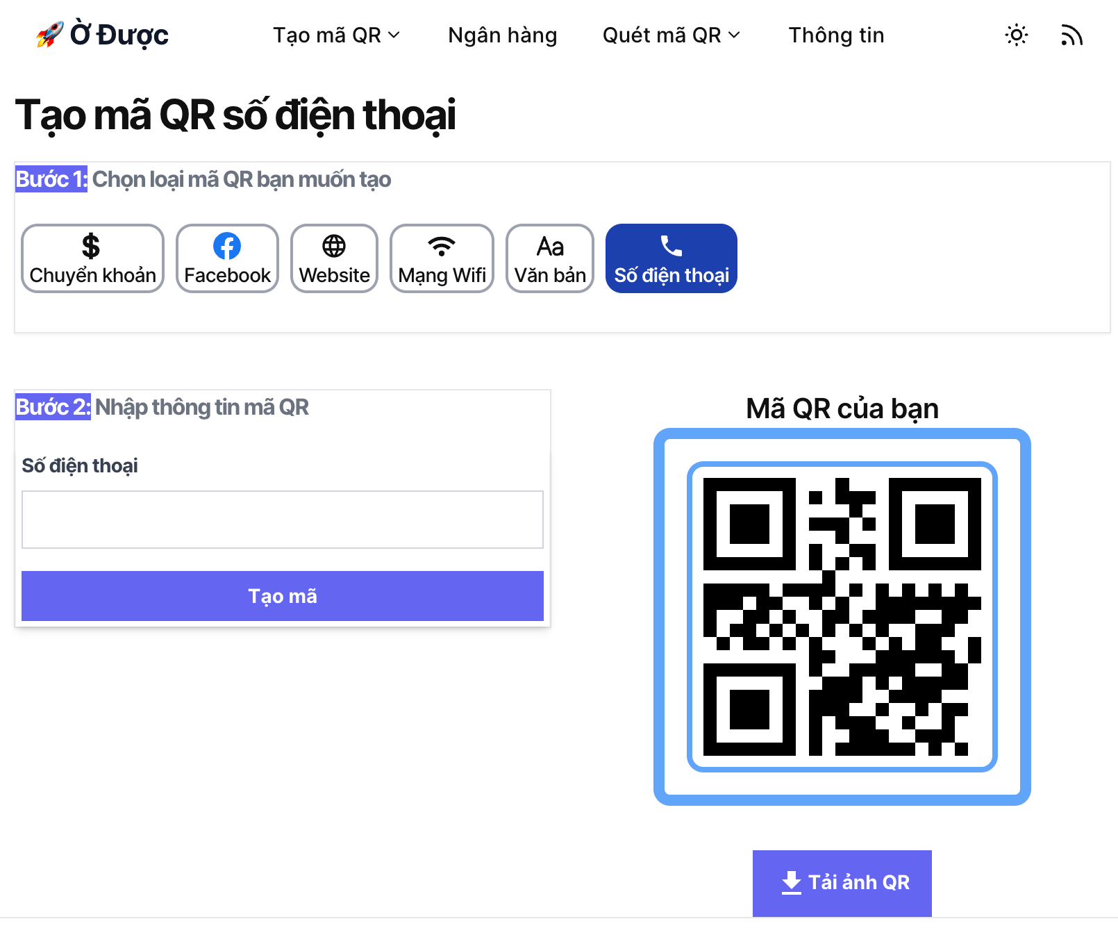 Cách tạo mã QR cho số điện thoại