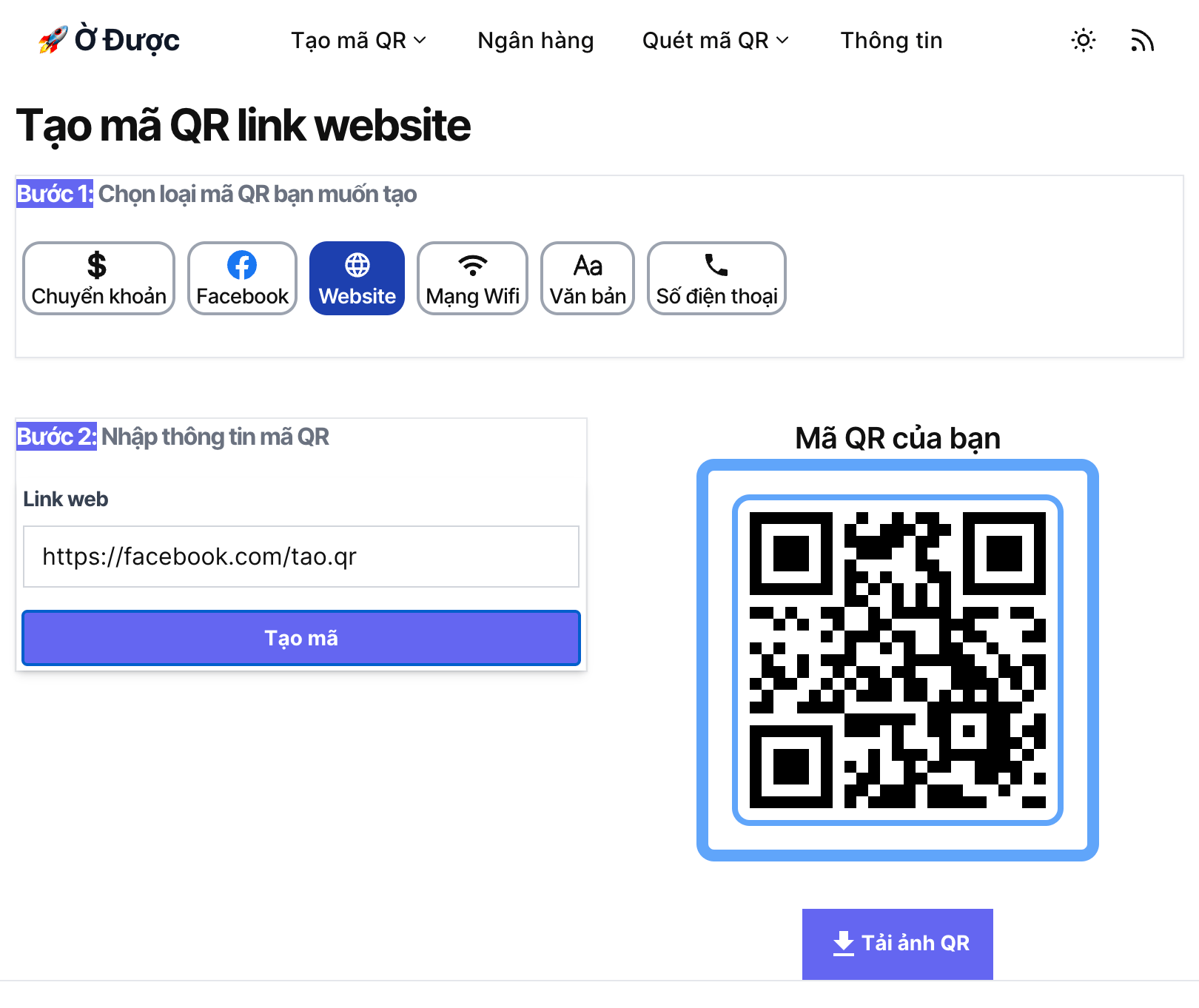 Cách tạo mã QR cho Facebook, cho link